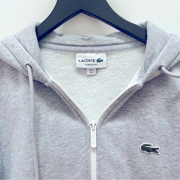 LACOSTE MEN'S CLASSIC FIT BRANDED STRIPES ZIP-UP HOODIE - GRAY - SMALL - Picture 10 of 11